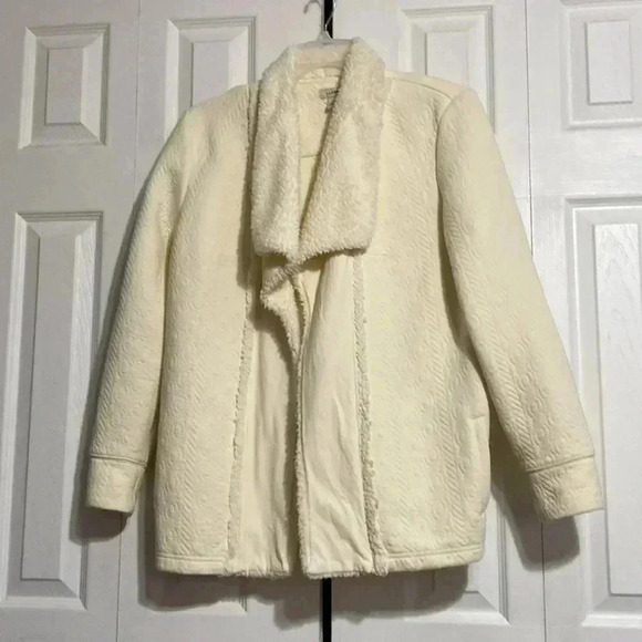LL Bean cream cotton blend Sherpa jacket size Medium M - Picture 1 of 14